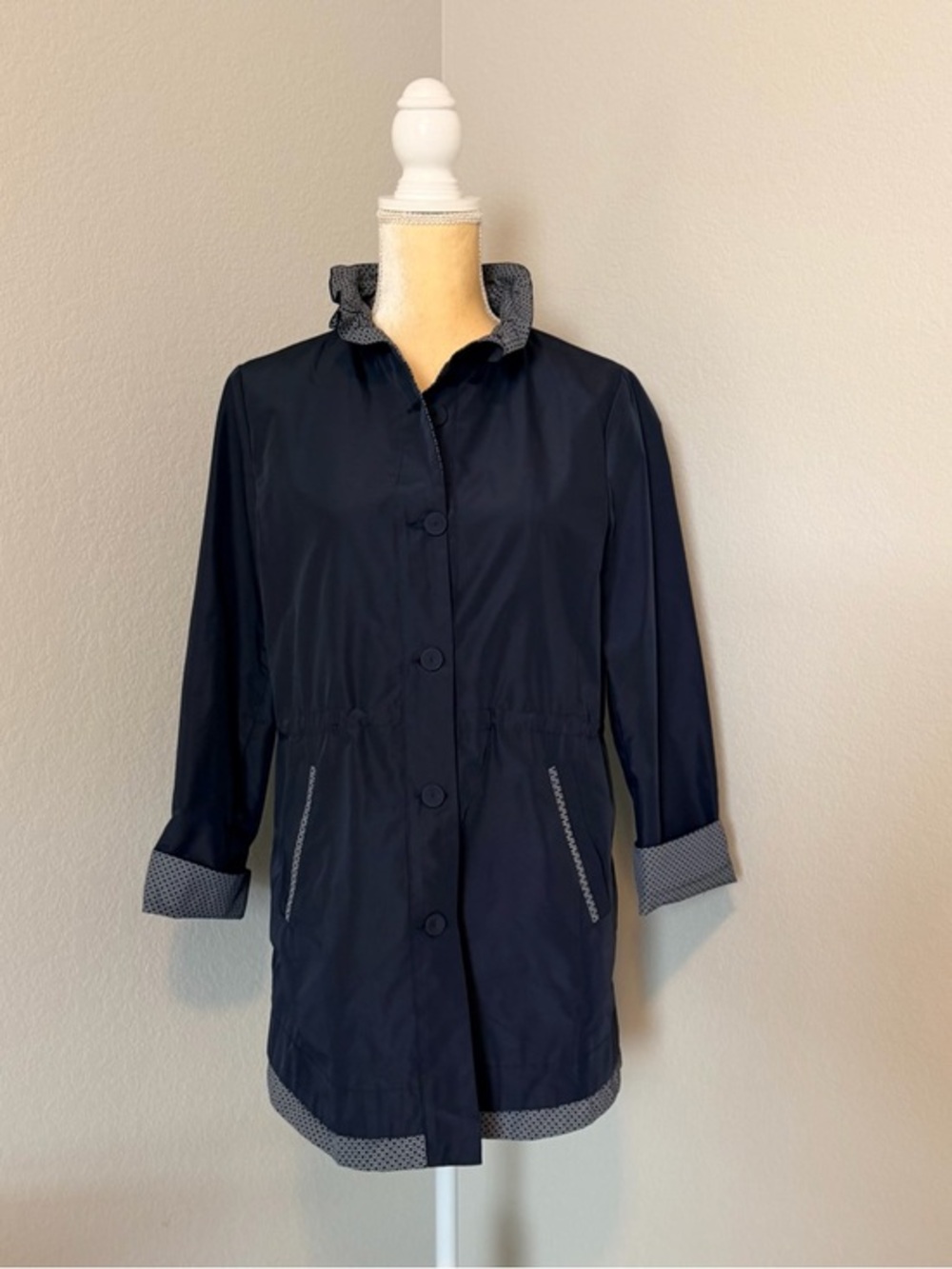 Design by Dibeures Navy Raincoat - Dot Trim